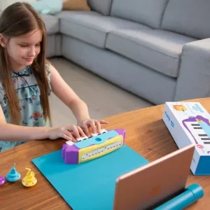 PlayShifu Plugo Melodies leksak för musikinlärning med färgglad klaviatur, app för surfplatta och spelpjäser