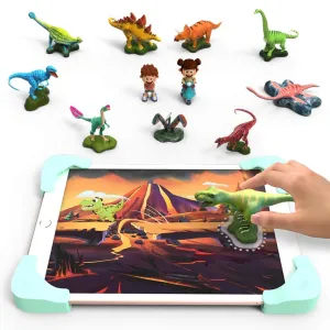 Play Shifu Tacto Dino -interaktiivinen dinosauruspeli tablettinäkymällä, figuureilla ja lasten leikkiosilla