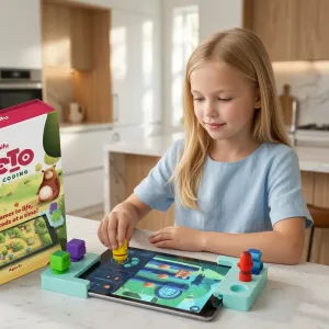 Play Shifu Tacto Coding surfplattespelset med färgglada delar, där ett barn använder det