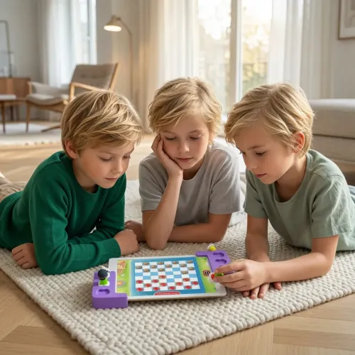 Play Shifu Tacto Classics-brætspil til tablet med børn, lilla siderammer og spilbrikker